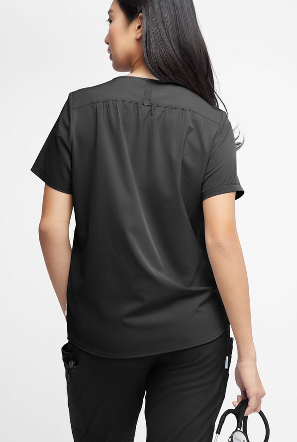 WhisperLite Alba Women's 3-Pocket Notched Neck Scrub Top - Black - 2