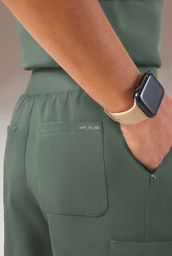 Hypothesis Y-Band Women's 6-Pocket Yoga-Style Knit Waist Wide Leg Scrub Pant - Petite - Mineral - 5