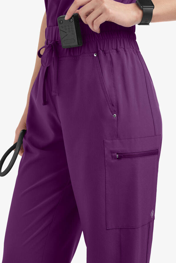 Easy STRETCH Ellie Women's 5-Pocket High Waisted Wide Leg Scrub Pants - Tall - Eggplant - 2