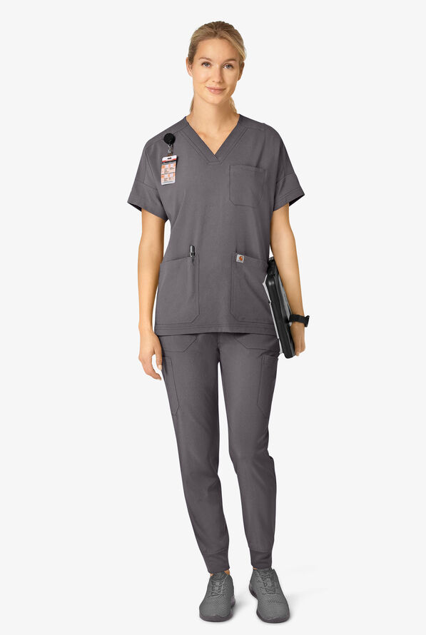 Carhartt Cross-Flex Force Women's 8-Pocket STRETCH Knit Cuff Cargo Jogger Scrub Pants - Petite - Pewter - 4