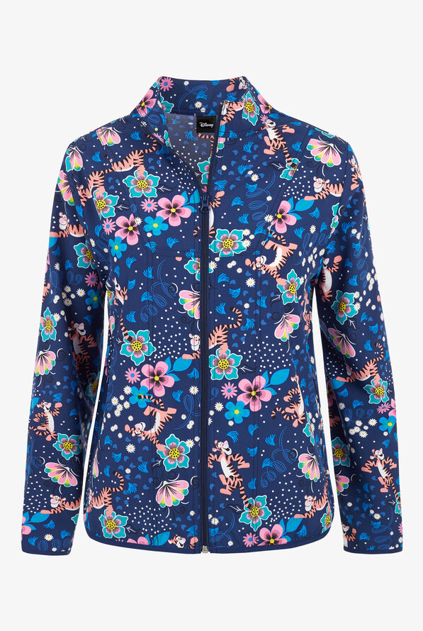 Tooniforms Disney's Tigger Bounces Women's 2-Pocket STRETCH Print Scrub Jacket - null - 1