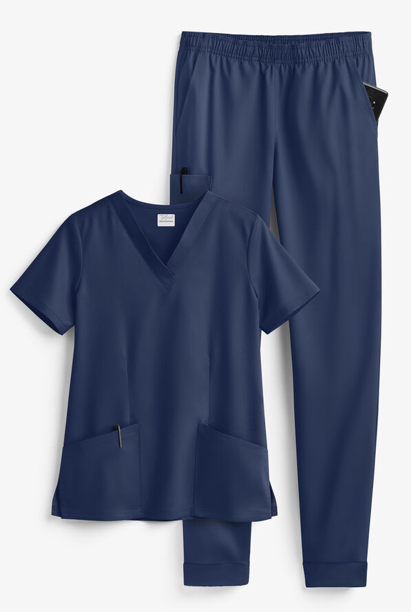 Tafford Active STRETCH Women's 5-Pocket Jogger Scrub Set - Navy - 1