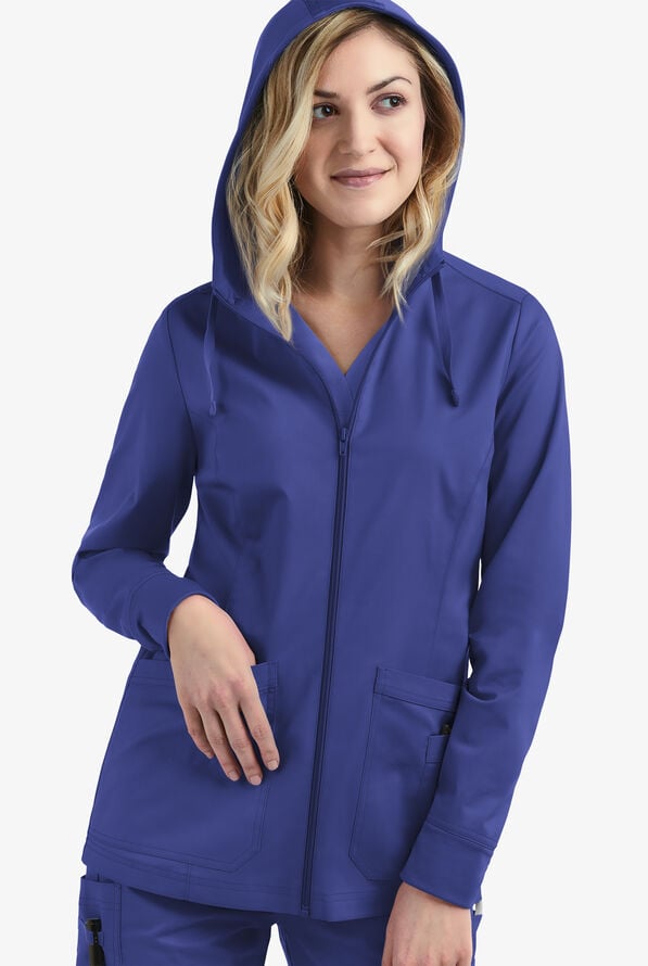 Butter-Soft STRETCH Women's 3-Pocket Zip-Front with Cozy Knit Hood and Trim Scrub Jacket - Galaxy - 3