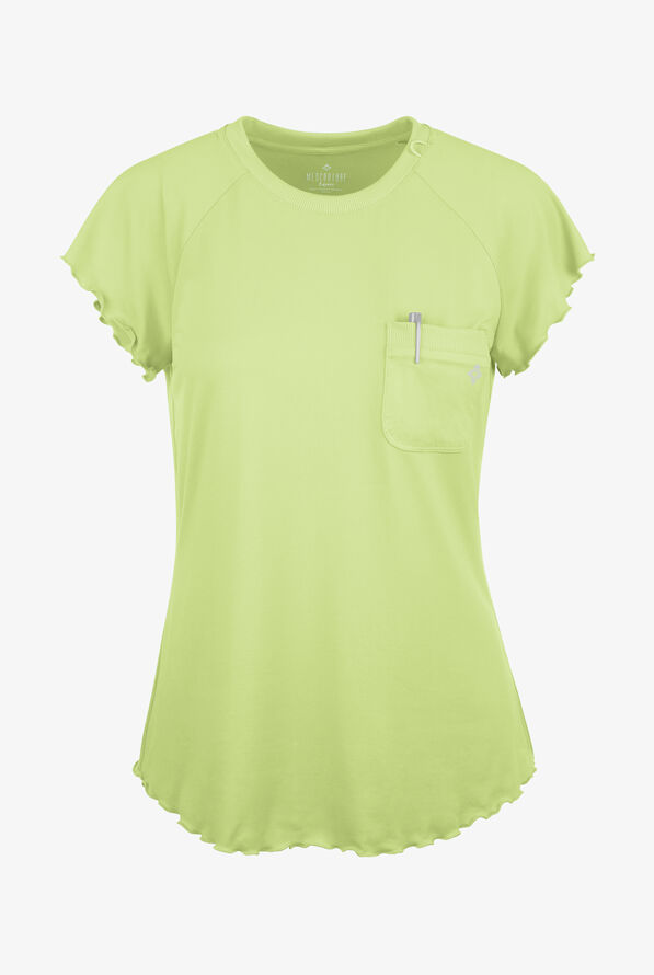 Camiseta m&eacute;dica Med Couture Layers Knit STRETCH con dobladillo fruncido y 1 bolsillo para mujer - Cyber Lime - 1