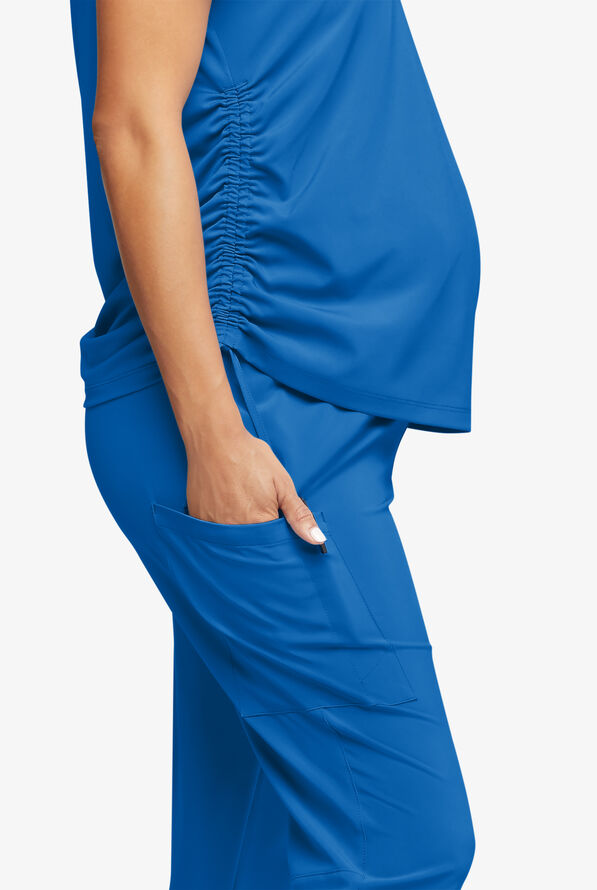 Easy STRETCH Chrissy Women's Maternity 4-Pocket Tapered Leg Jogger Scrub Pants - Royal - 2