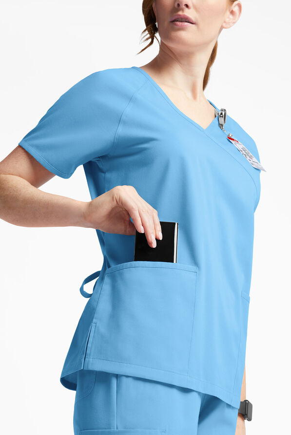 Butter-Soft Originals Women's 3-Pocket Mock Wrap Scrub Top - Blue Oasis - 4