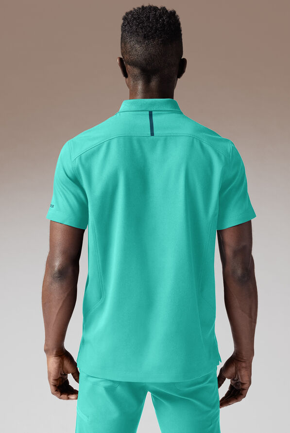 Hypothesis Alpha System Men’s 1-Pocket Zip Neck Polo With Tonal Trim Scrub Top - H2O/CARIBBEAN - 3