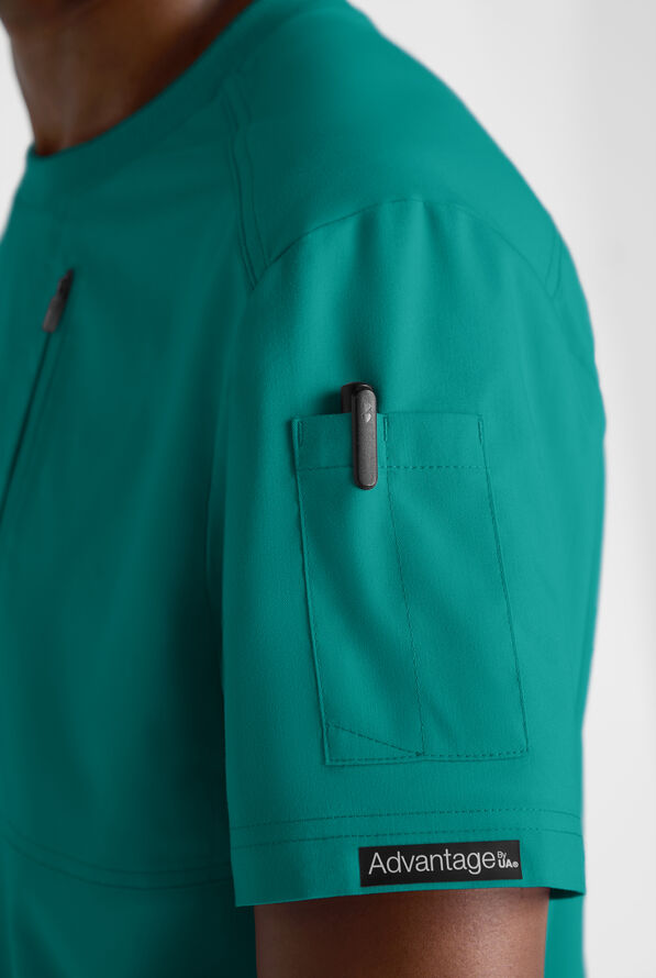 Advantage STRETCH Men's 3-Pocket Crew Neck Scrub Top - Teal - 3