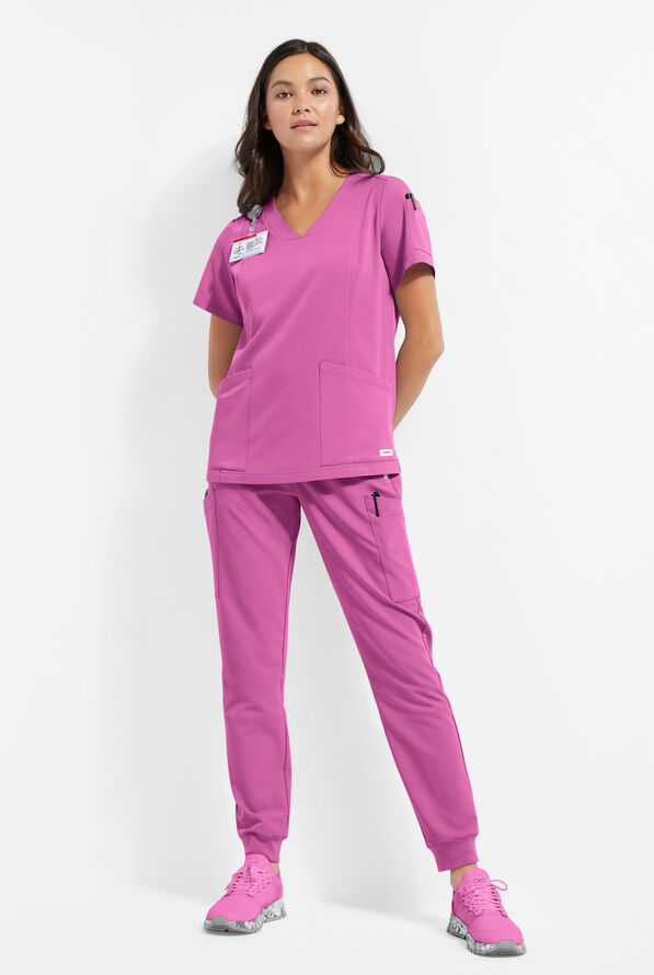 ReSurge Ruby Women's 5-Pocket Curved V-Neck Top - Magnesium Pink - 2