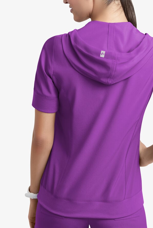 Easy STRETCH True Women's 3-Pocket Short Sleeve Pull-Over Scrub Hoodie - Fresh Purple - 4
