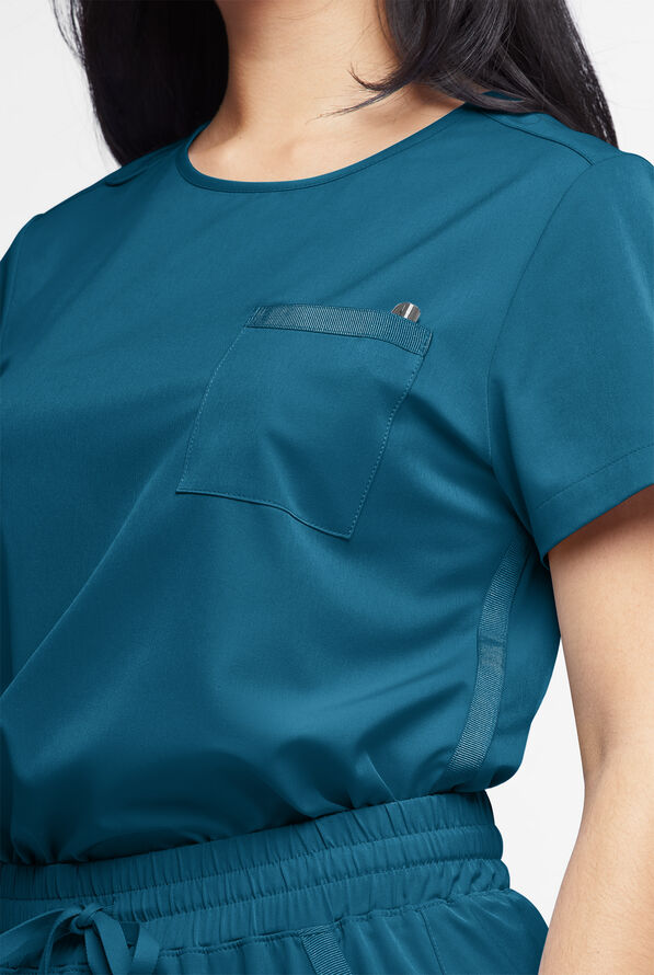 WhisperLite Lyra Women's 2-Pocket Stretch Crew-Neck Scrub Top - Caribbean Blue - 4
