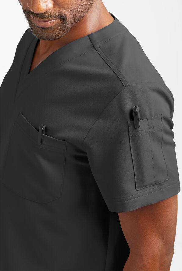MOVEMENT by Butter-Soft Mars Men's 3-Pocket V-Neck Scrub Top - Pewter - 4