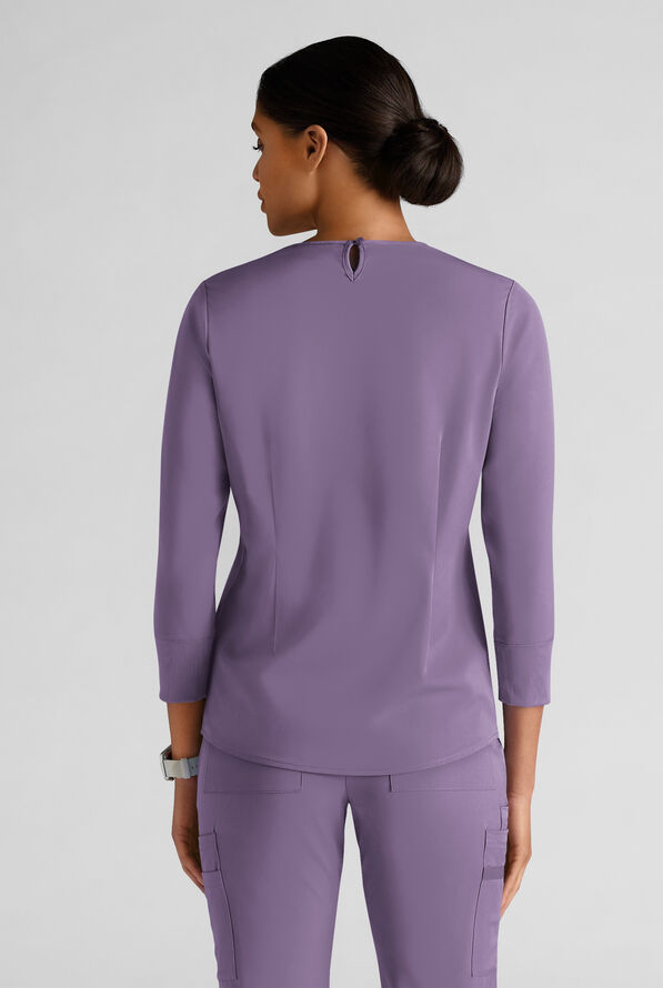WhisperLite LYRA Women's 2-Pocket STRETCH 3/4" Sleeve Scrub Top - PURPLE DUSK - 2