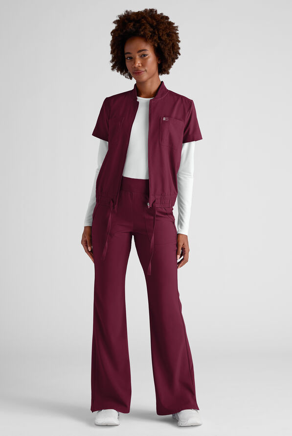 Easy STRETCH Sydney Women's Flare Leg Scrub Pants &ndash; 2-Piece Jumpsuit Bottom - Wine - 6