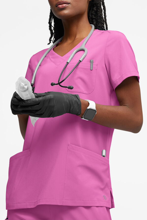 Easy STRETCH Tessa Women's 5-Pocket V-Neck Scrub Top - Magnesium Pink - 2