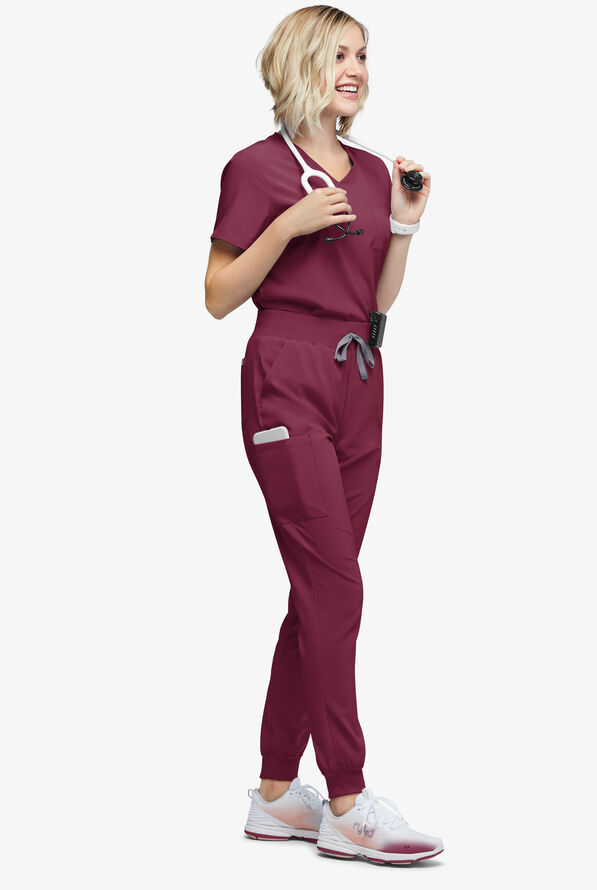 Easy STRETCH Olivia Women's 7-Pocket Slim Leg Jogger Scrub Pants - Tall - Wine - 5