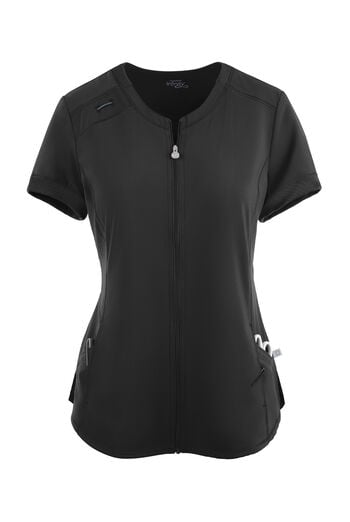 Infinity Women's 4-Pocket STRETCH Round Neck Zip Front Scrub Top