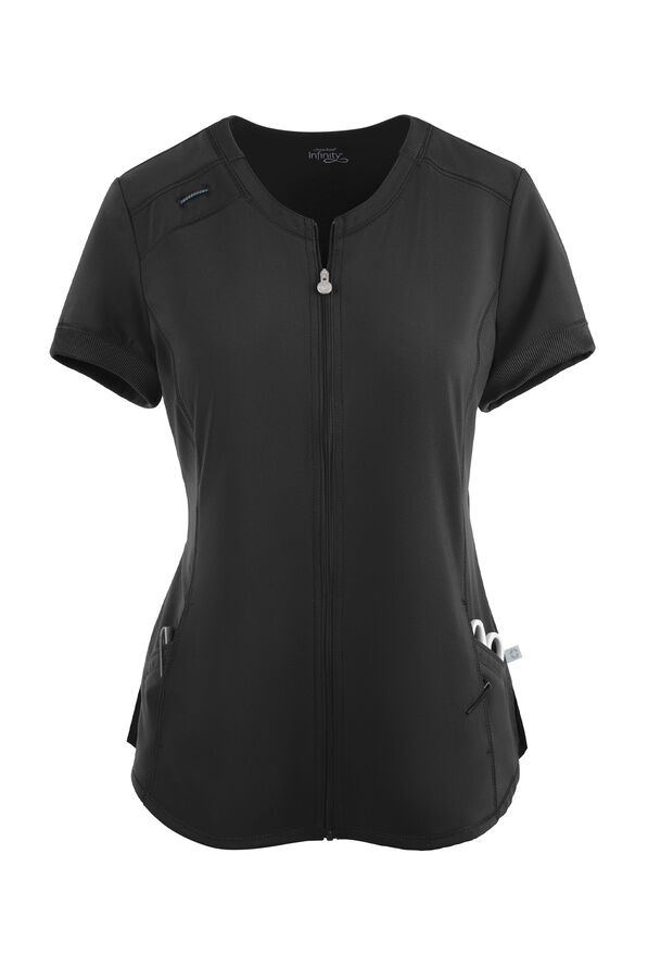 Blusa médica Cherokee Infinity con cuello redondo y cremallera para mujer - Black - 1