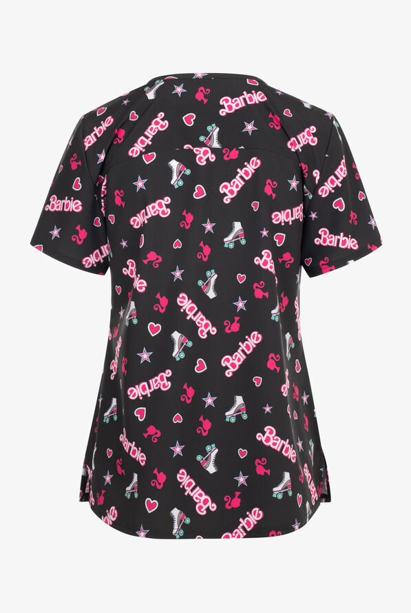 Blusa médica estampada FUNSCRUBS Barbie Skate STRETCH con cuello en V y 2 bolsillos para mujer - null - 2