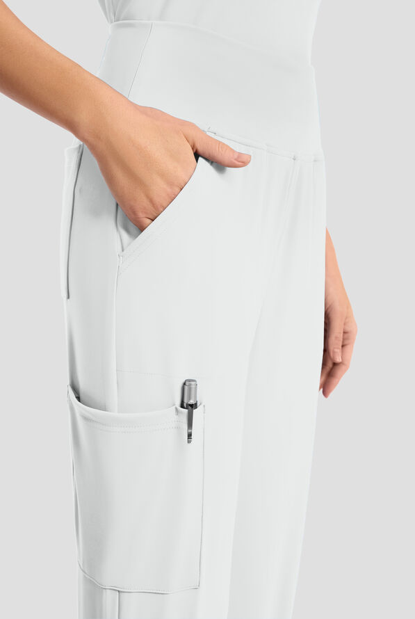 Cherokee Achieve Women's 5-Pocket STRETCH Cargo Jogger Knit Scrub Pants - White - 2