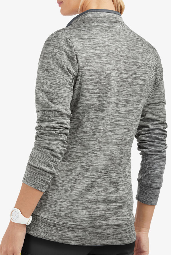 Butter-Soft STRETCH Women's 2-Pocket Technical Knit Zip Front Scrub Jacket - Silver Melange - 2
