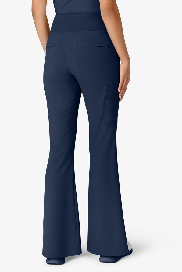 Wink Renew Women's 7-Pocket STRETCH Yoga Waist Flare Notch Leg Cargo Scrub Pants - Navy - 3