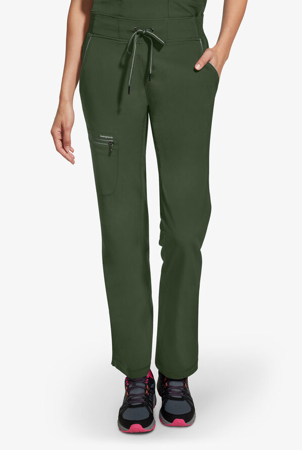 Healing Hands 360 Nisha Women's 6-Pocket STRETCH Rib Knit Waistband Drawstring Scrub Pants - Dark Pine - 1