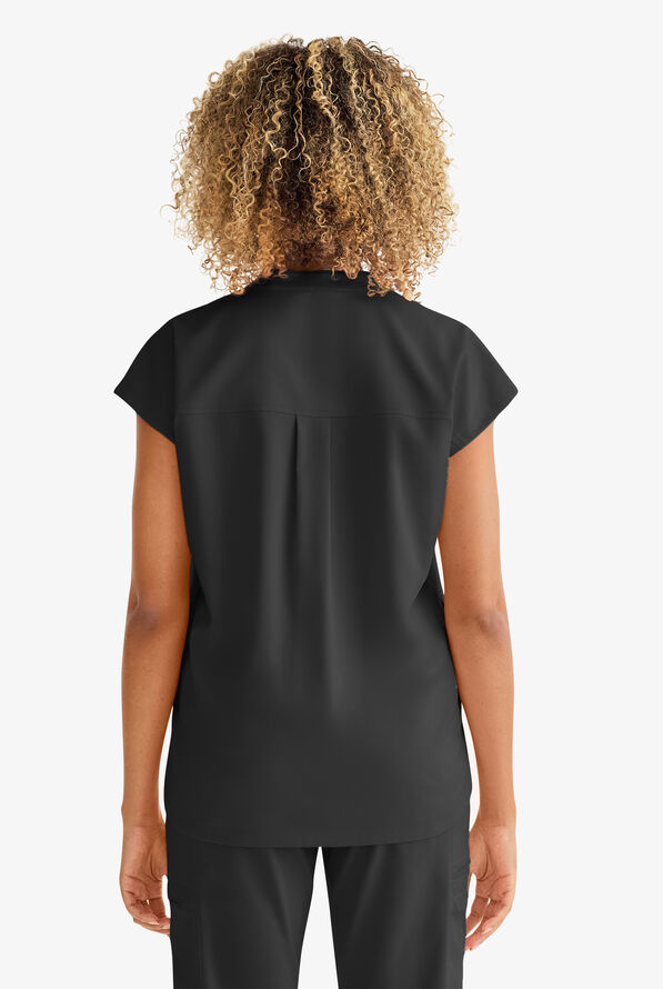 Healing Hands Purple Label Journey Women's 2-Pocket STRETCH Dolman Sleeve Mandarin Collar Scrub Top - Black - 5