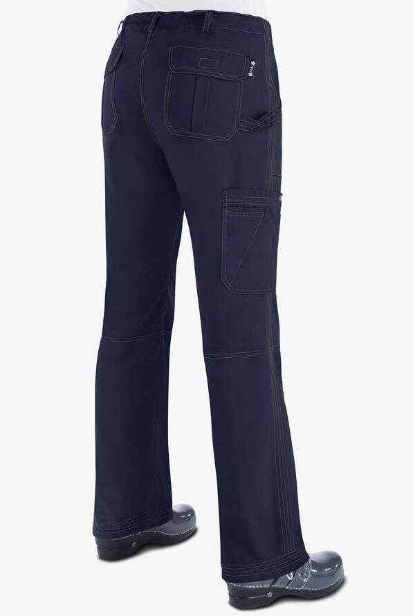 koi Classics Lindsey Women's 7-Pocket STRETCH Low-Rise Cargo Scrub Pants - Extra Petite - Navy - 2