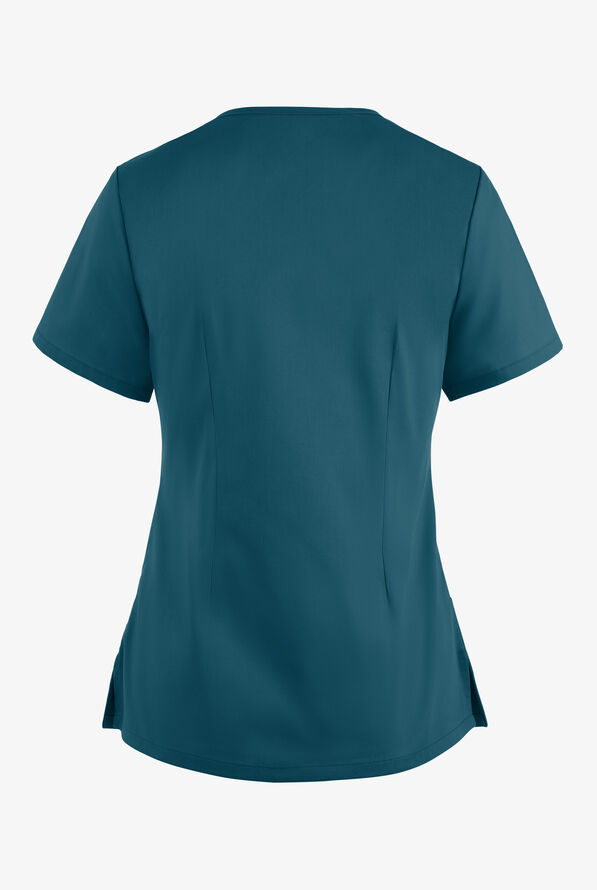 Butter-Soft STRETCH Women's 4-Pocket Smooth Face Zipper Scrub Top - Caribbean Blue - 4