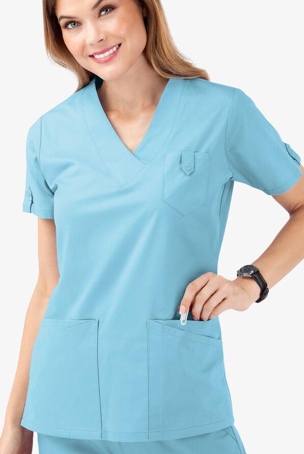 Butter-Soft STRETCH Women's 6-Pocket V-Neck Scrub Top - Poolside View - 5