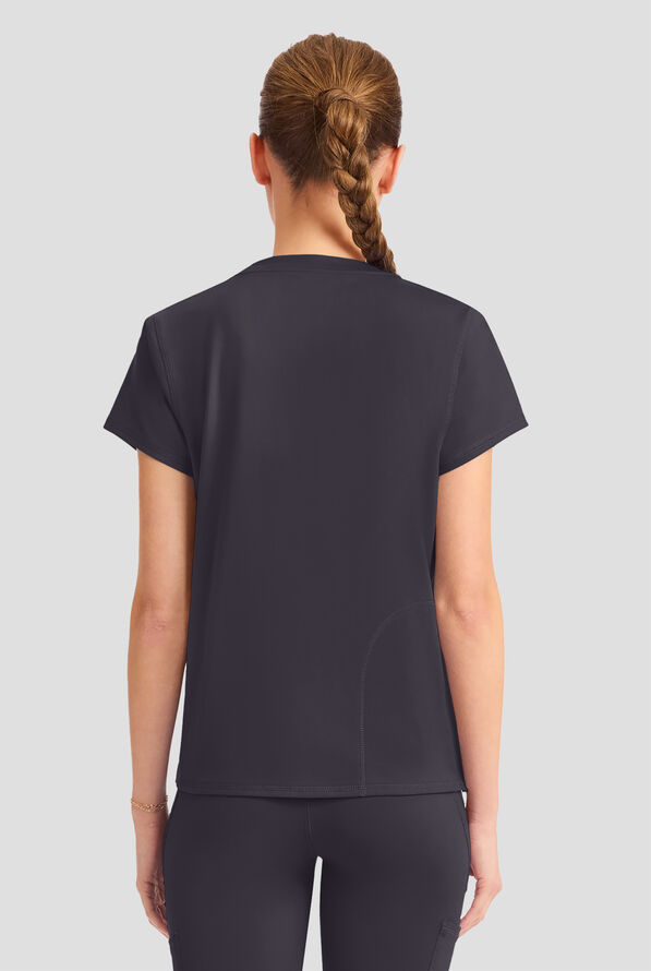 Blusa m&eacute;dica Med Couture Amp Knit STRETCH con cuello redondo y 2 bolsillos para mujer - Pewter - 4