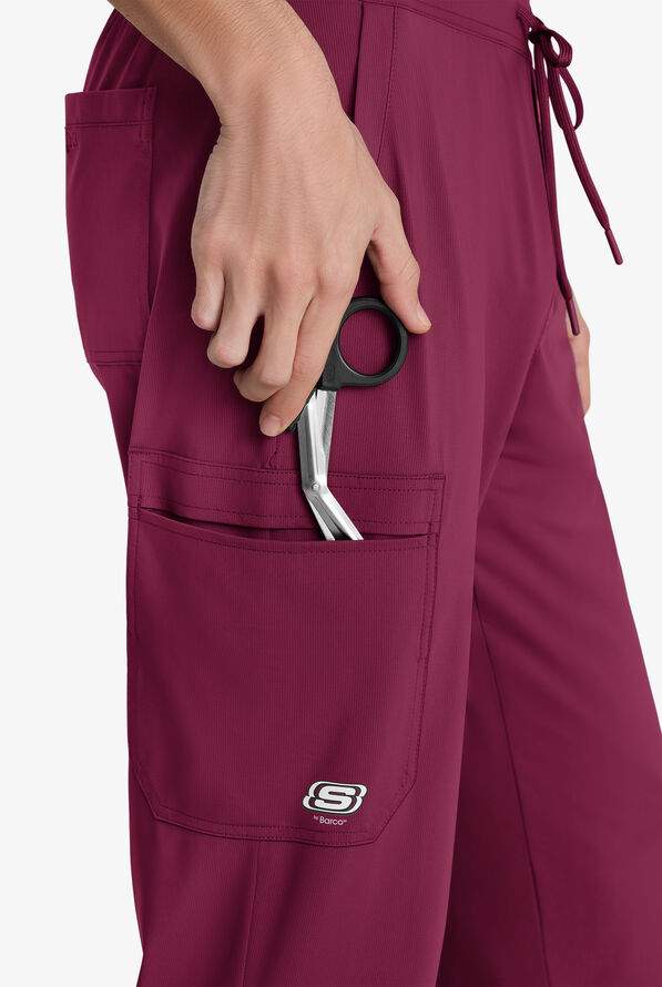 Skechers by Barco Slip-ins Rebound Men's 4-Pocket STRETCH Slim Straight Leg Cargo Scrub Pants - Wine - 3