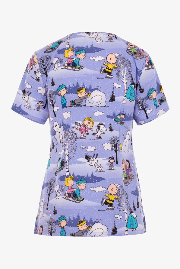 Tooniforms Peanuts Skate Date Women's 2-Pocket STRETCH V-Neck Print Scrub Top - null - 2