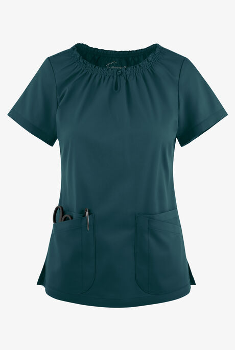 Butter-Soft STRETCH Women's 6-Pocket Short Sleeve Peasant Style Scrub Top