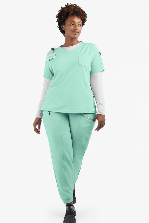 Butter-Soft Women's 3-Pocket V-Neck Tuck-In Scrub Top **Slightly IRREGULAR** - Beachside Blue - 7