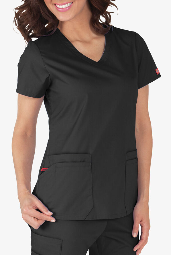 Dickies EDS Signature Women's 6-Pocket Contemporary Fit V-Neck Scrub Top - Black - 4