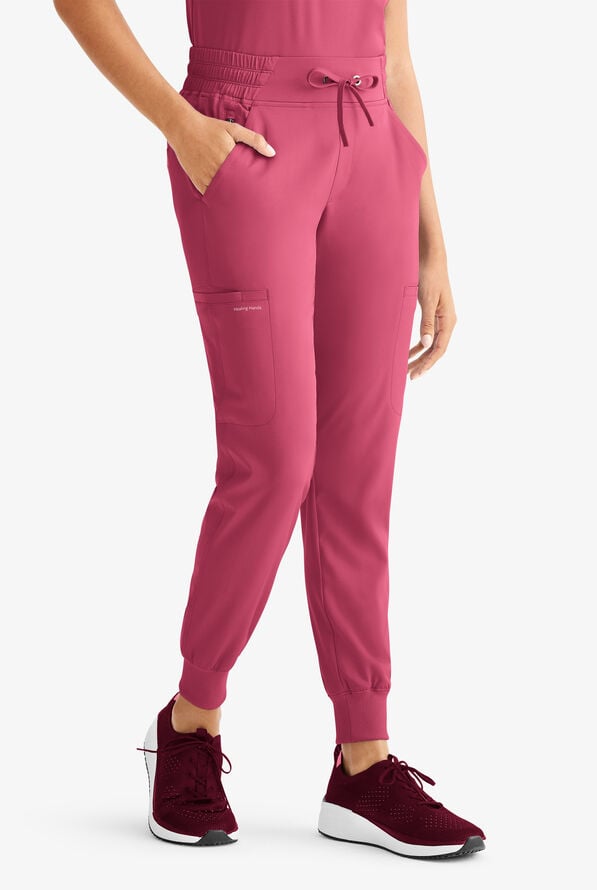 HH Works by Healing Hands Rhea Women's 6-Pocket STRETCH Cargo Jogger Scrub Pants - Cherry Wine - 1