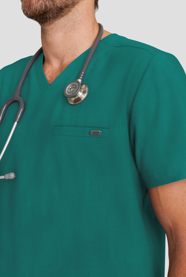 Healing Hands Quest Men's 1-Pocket STRETCH Tuck In V-Neck Scrub Top - Hunter - 3