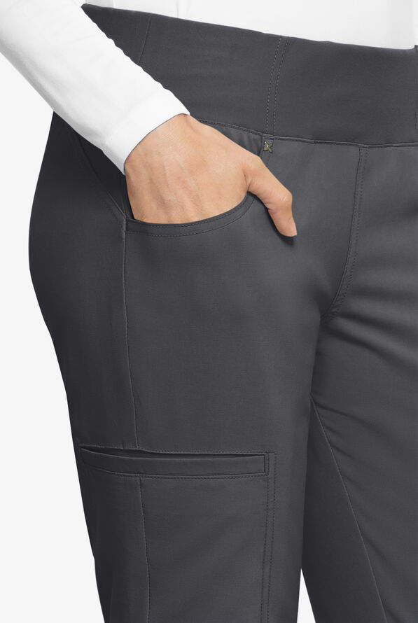 Cherokee iflex Women's 6-Pocket STRETCH Knit Waistband Cargo Scrub Pants - Tall - Pewter - 3