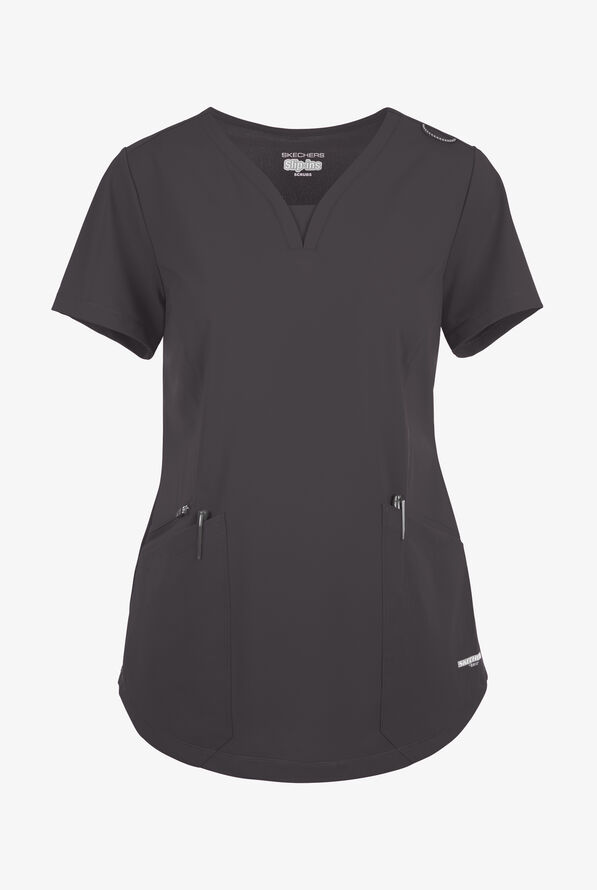 Skechers by Barco Slip-ins Serene Women's 3-Pocket STRETCH Gusset V-Neck Scrub Top - Pewter - 1