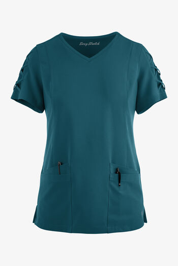 Easy STRETCH Kylie Woman's 5 Pocket V-Neck With Criss-Cross Detail Scrub Top