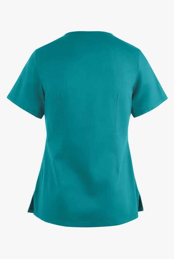 Blusa m&eacute;dica UA Butter-Soft STRETCH con lazos entrecruzados y 4 bolsillos para mujer - Teal - 4