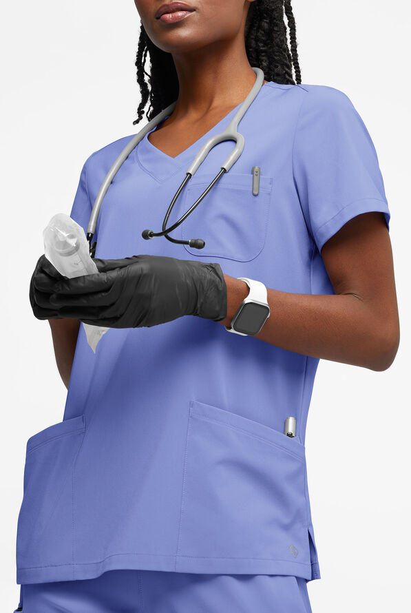 Easy STRETCH Tessa Women's 5-Pocket V-Neck Scrub Top - Ceil Blue - 2