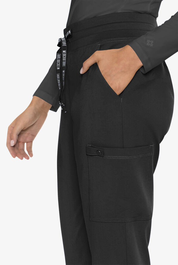 Med Couture Touch Women's 6-Pocket STRETCH High Waisted Double Cargo Jogger Scrub Pants - Black - 2