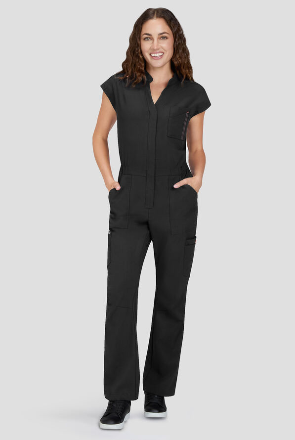 koi Solis Anja Women's 9-Pocket STRETCH Zip Front Dolman Sleeve Scrub Jumpsuit - Black - 1