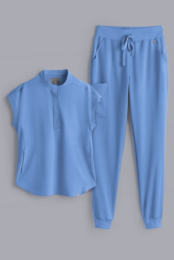 Conjunto de uniforme médico Hypothesis estilo jogger con mangas dolmán para mujer - Ceil Blue - 1