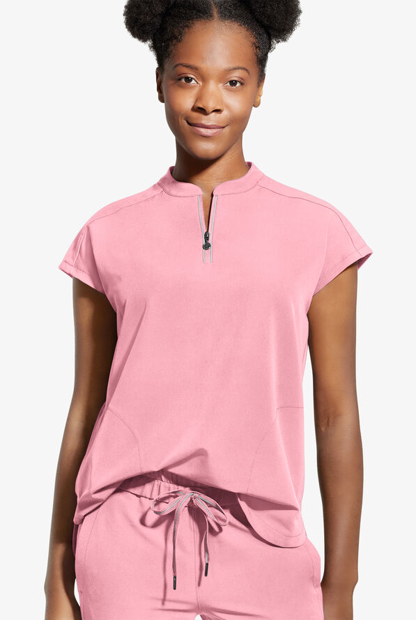 Healing Hands 360 Sandy Women's 2-Pocket STRETCH Dolman Sleeve Zip Mandarin Collar Scrub Top - Ballet Slipper - 2