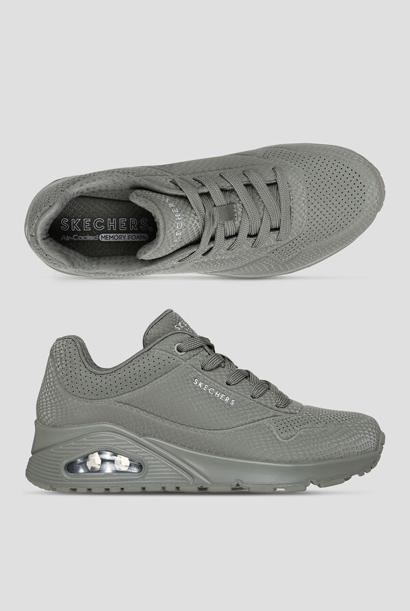 Skechers Street Olive Reflective Snake Printed Durabuck Uno Athletic Lace Up Shoes - Olive - 1