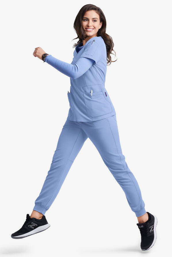 MOVEMENT by Butter-Soft STRETCH Antares Women's 6-Pocket V-Neck Scrub Top - Ceil Blue - 2